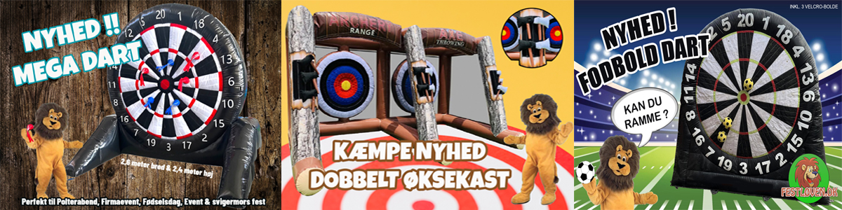 Lej fodbolddart, øksekast, sumodragter, dart og mega boksning hos Festløven.dk