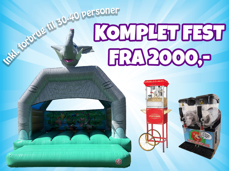 Lej komplet pakke hos festløven med hoppeborg, slushice, popocornmaskine